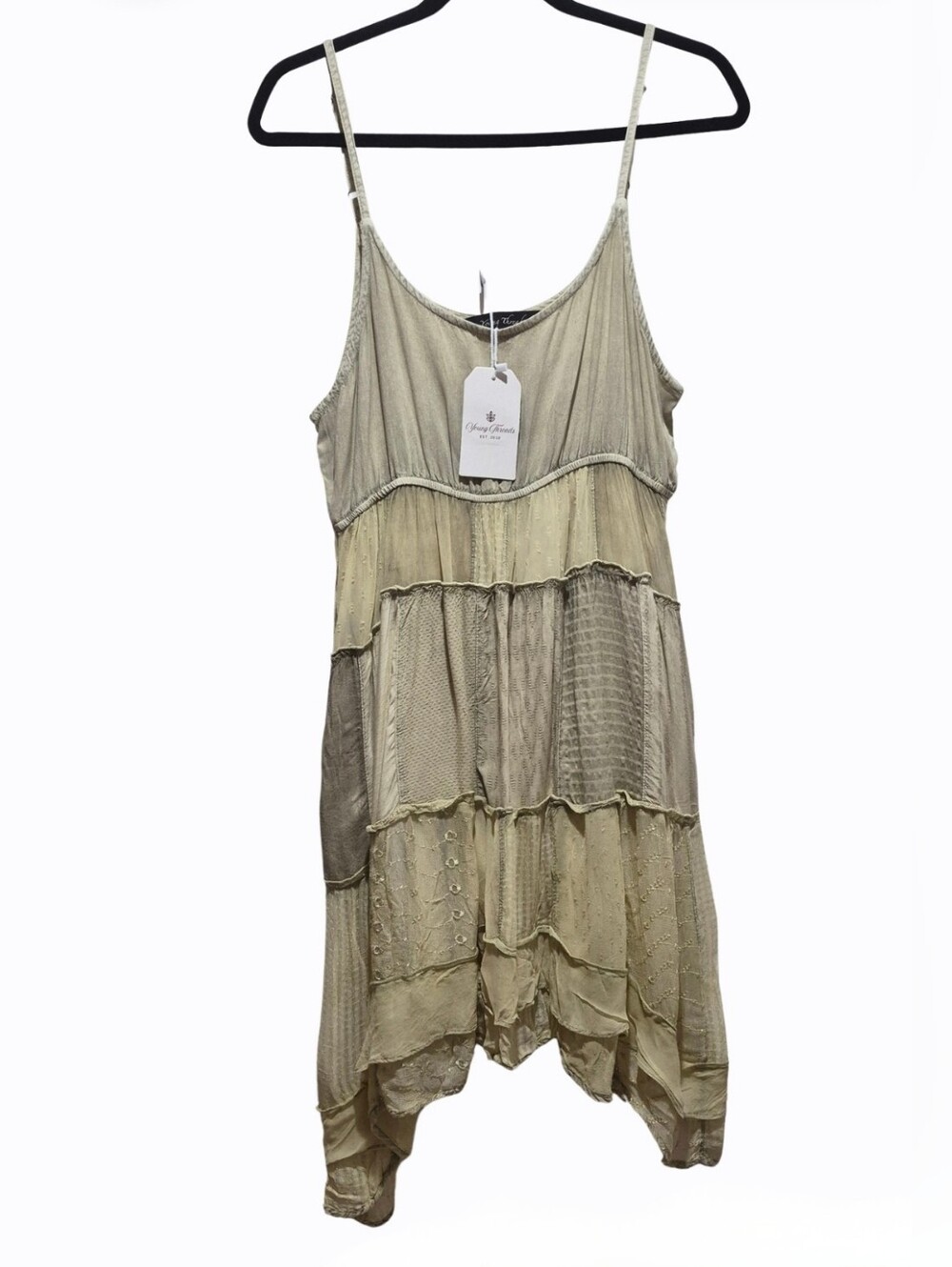 Young Threads Moss Patchwork Handkerchief Hem Dress – (Oversized) Small NWT